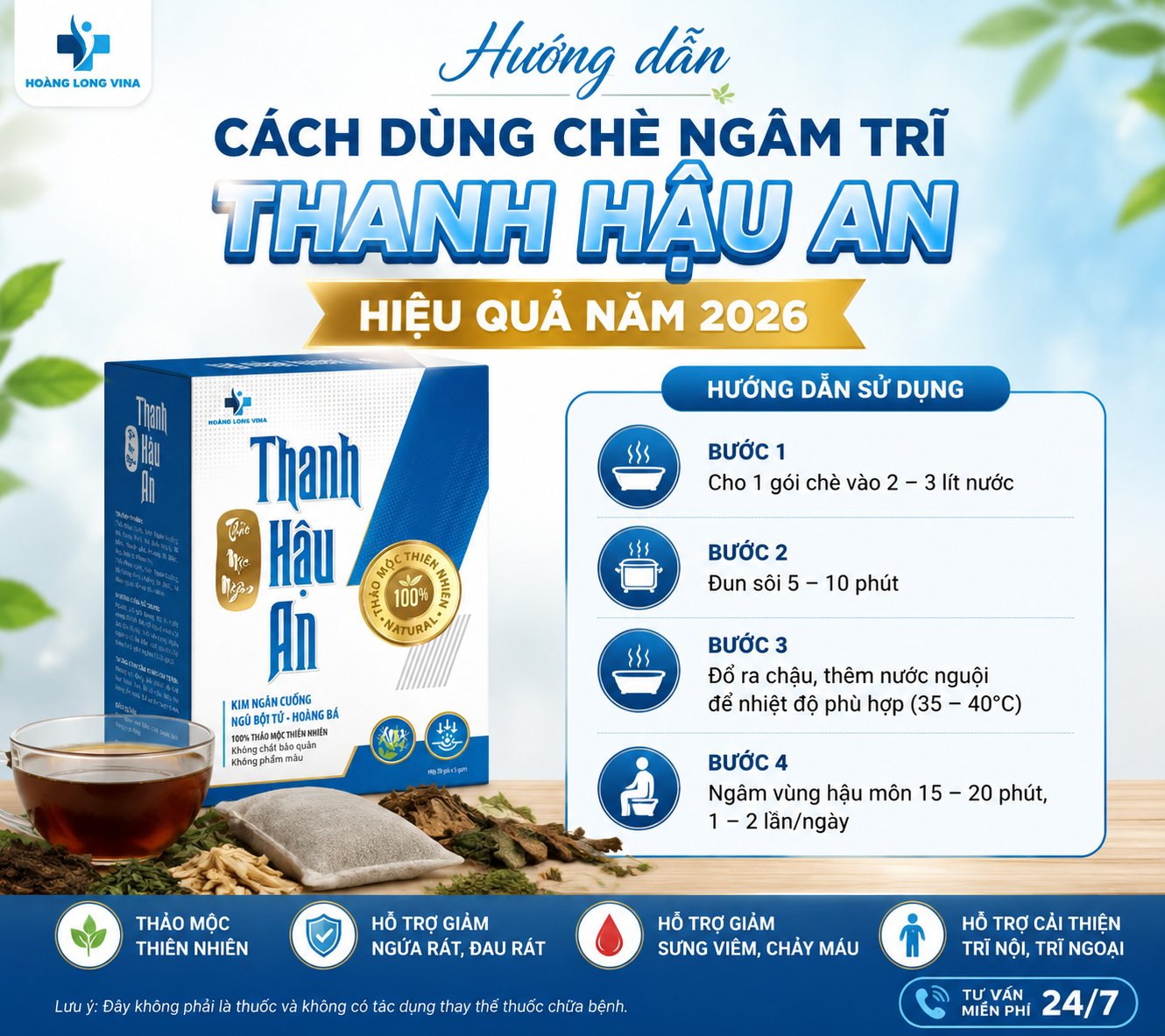 Hướng dẫn cách dùng chè ngâm trĩ Thanh Hậu An hiệu quả năm 2026