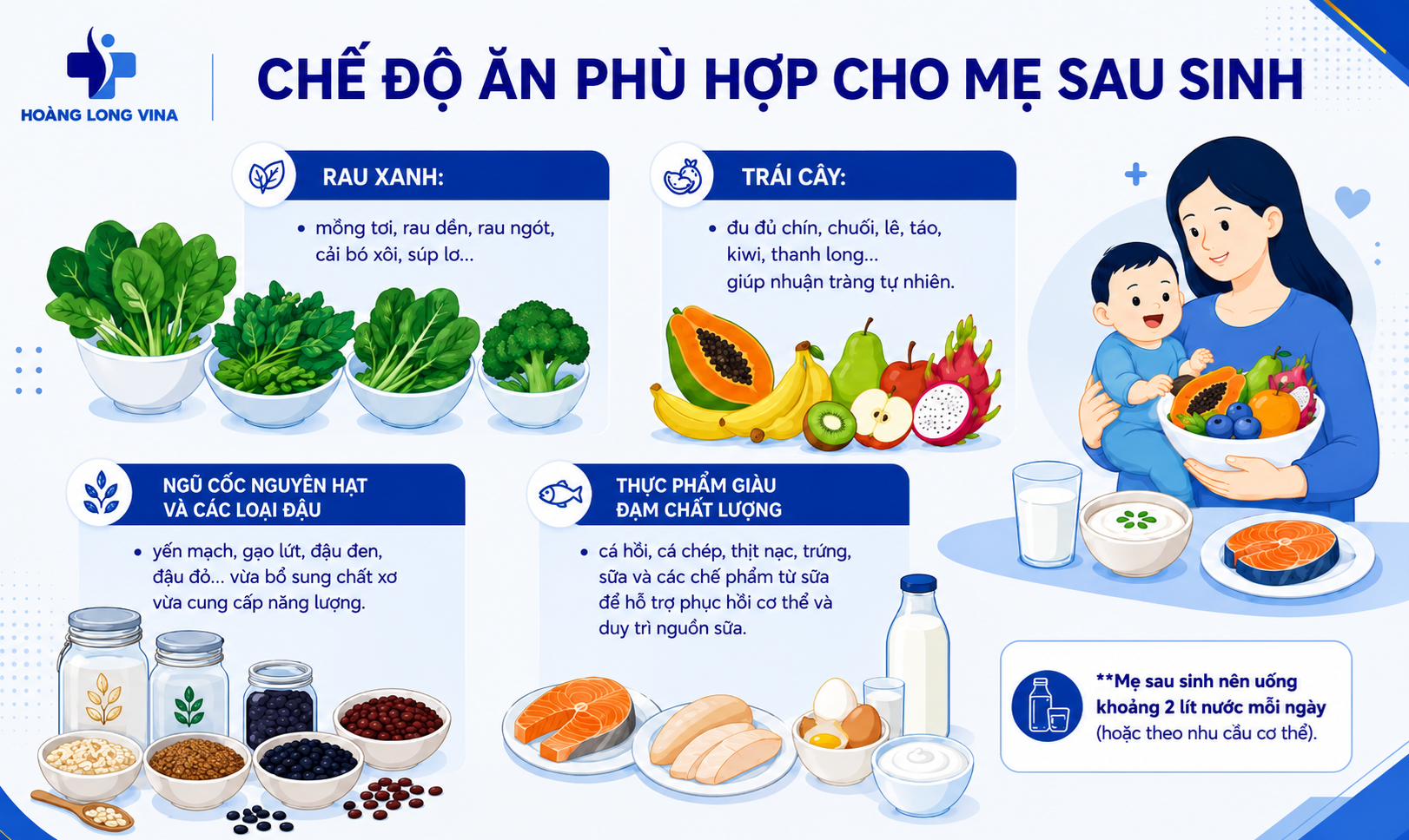 Chế độ ăn phù hợp cho mẹ sau sinh