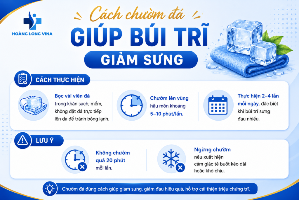 Cách chườm đá hỗ trợ xẹp búi trĩ