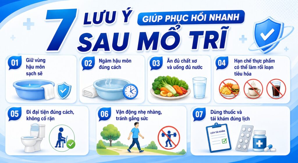 7 lưu ý giúp phục hồi nhanh sau mổ trĩ