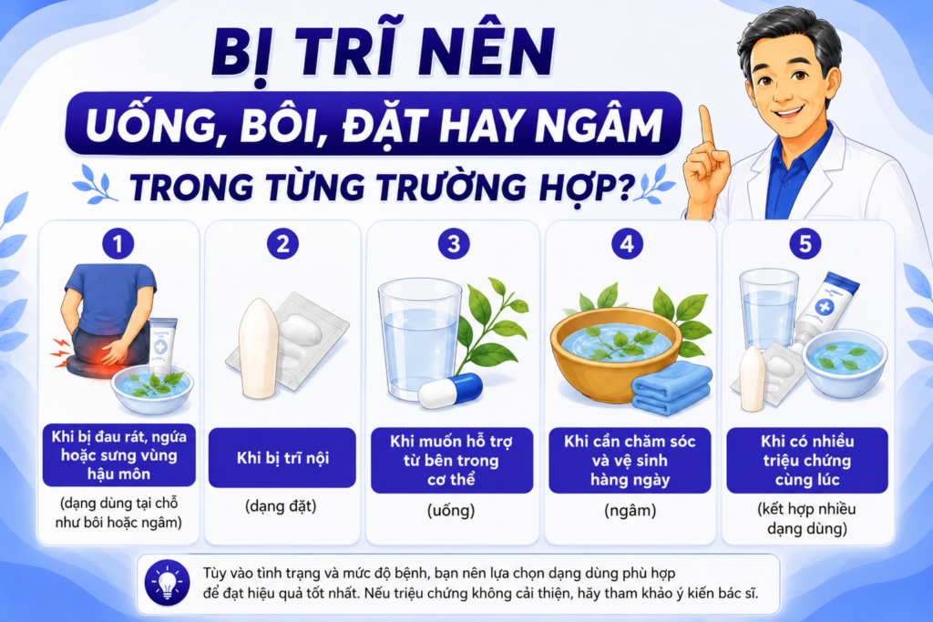 Bị trĩ nên dùng dạng nào trong từng trưởng hợp?