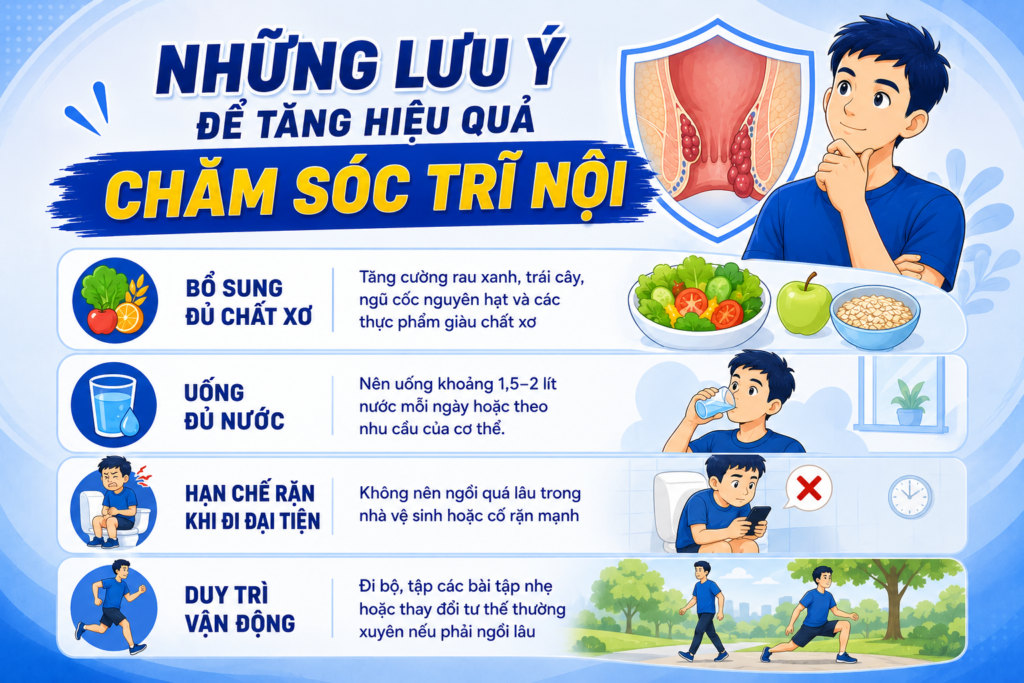Những lưu ý để tăng hiệu quả chăm sóc trĩ nội