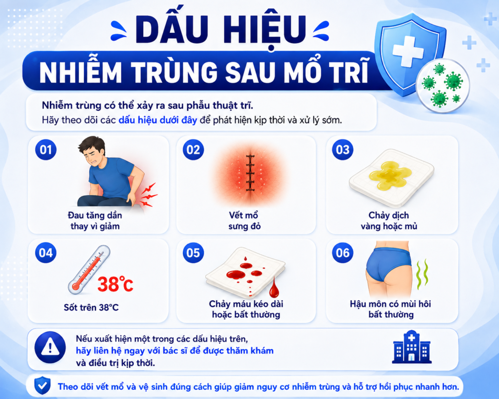 Các dấu hiệu nhiễm trùng sau mổ trĩ
