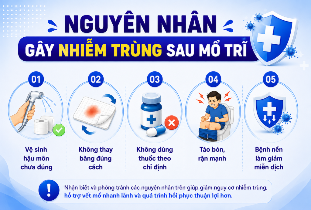 Các nguyên nhân gây nhiễm trùng sau mổ trĩ