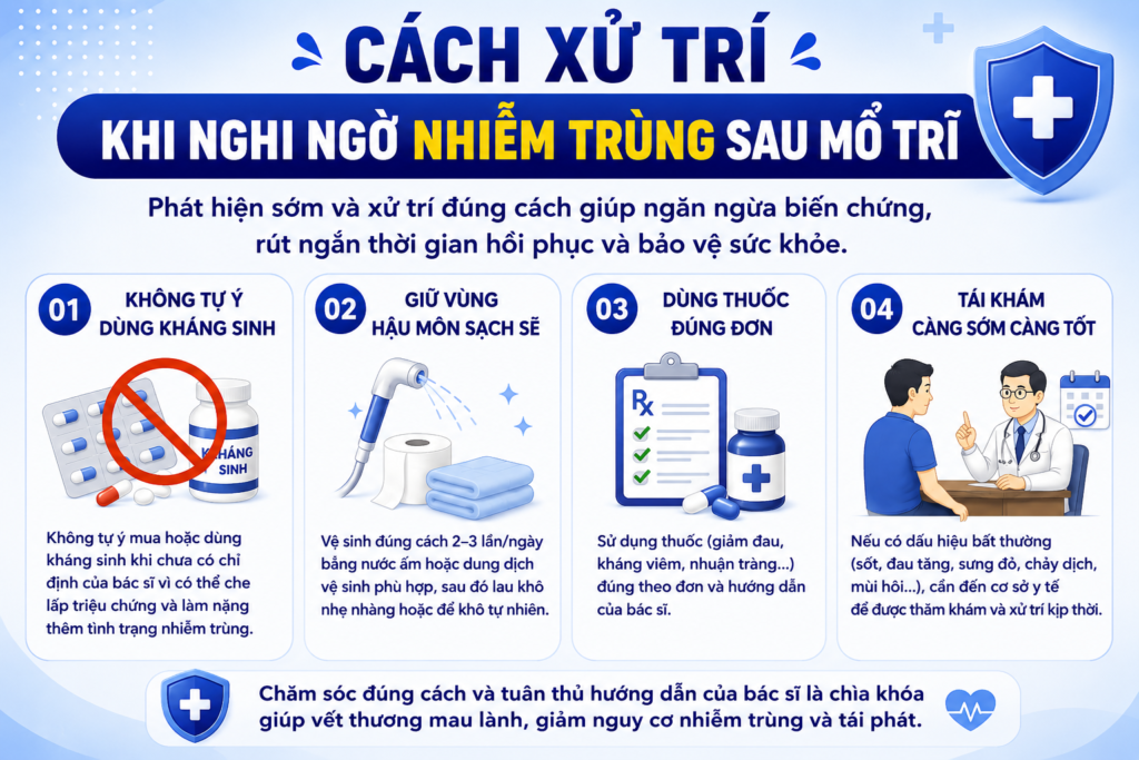 Cách xử trí khi nghi ngờ nhiễm trùng sau mổ trĩ