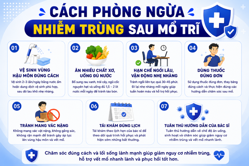 Cách phòng ngừa nhiễm trùng sau mổ trĩ