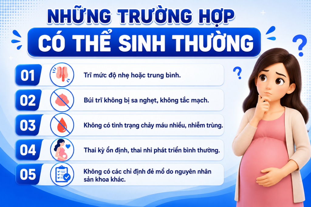 Những trường hợp có thể sinh thường khi bị trĩ
