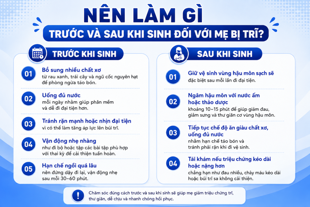Nên làm gì trước và sau khi sinh đối với mẹ bị trĩ?