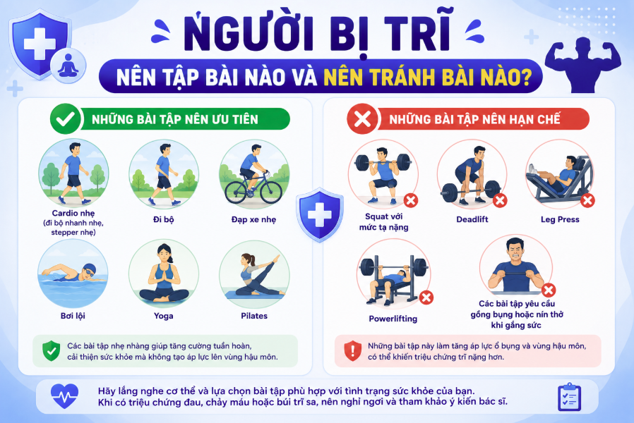 Các bài nên và không nên tập khi bị trĩ?