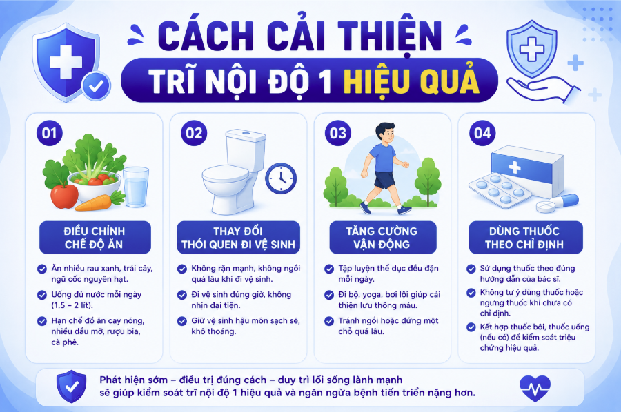 Cách cải thiện trĩ nội độ 1 hiệu quả