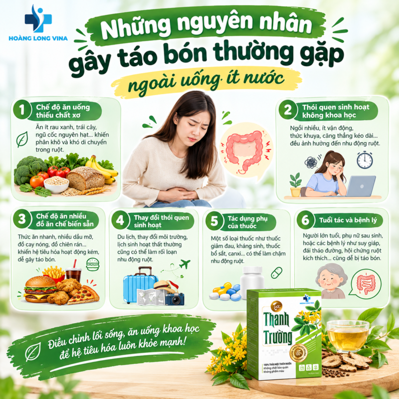 Những nguyên nhân gây táo bón thường gặp ngoài uống ít nước
