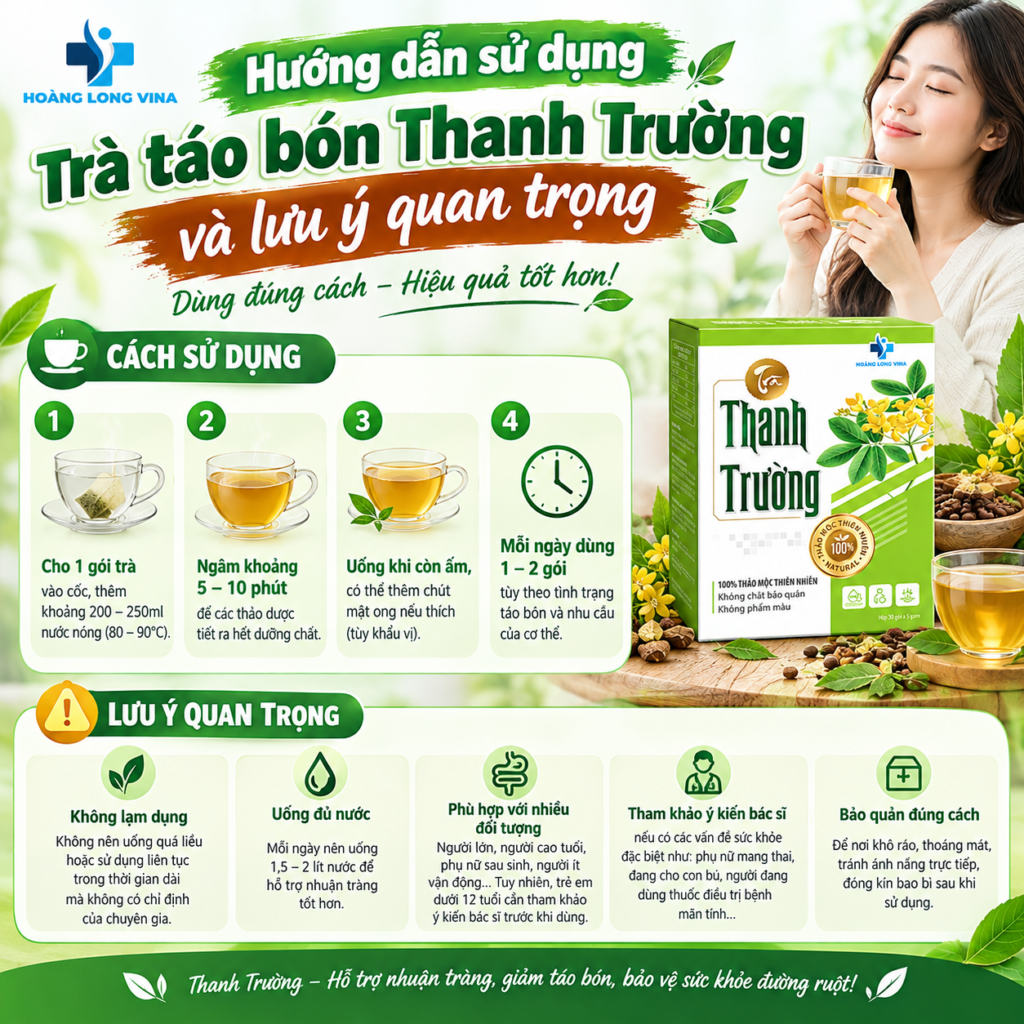 Hướng dẫn sử dụng Trà táo bón Thanh Trường và lưu ý quan trọng