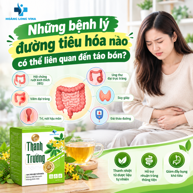 Những bệnh lý đường tiêu hóa nào có thể liên quan đến táo bón?